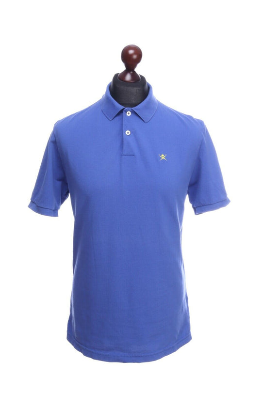Men's HACKETT LONDON Blue Cotton Short Sleeve GMT Dye Logo Polo Shirt Size L