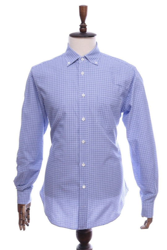 Men's HABSBURG Kleider Manufaktur Blue Check Cotton Shirt Size 43 / 17