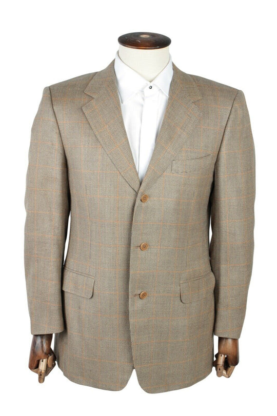 Men's CANALI Wool Silk Brown brown Check Blazer Jacket Size IT 50 US 40