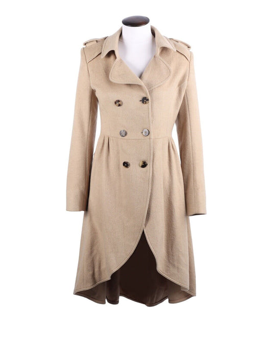 FENDI Coat Long Double Breasted Beige Cashmere Women's Overcoat Size 40 IT