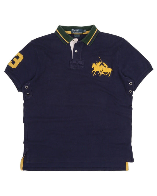 Men's POLO RALPH LAUREN Navy Blue Pique Cotton Polo Shirt Size L