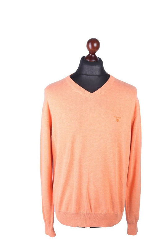 Men's GANT Orange 100% Cotton V-Neck Jumper Size L