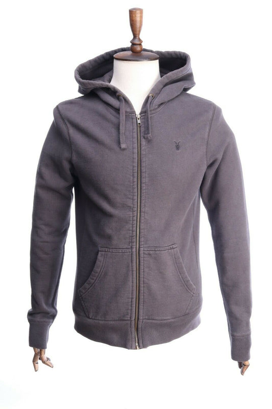 ALL SAINTS Grey Cotton Blend Full Zip Hooded Jumper Hoodie Size S