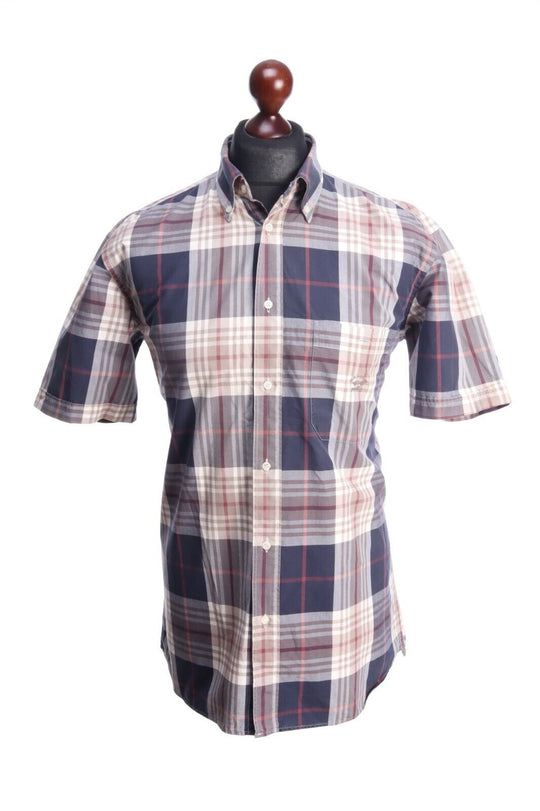 Men's PAUL & SHARK Italy Grey Cotton Check Short-Sleeve Shirt Size 40 , 15 3/4