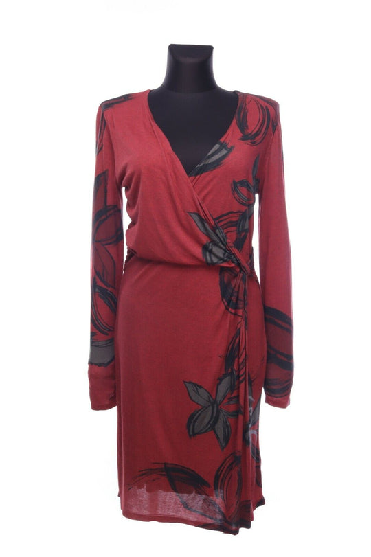 DESIGUAL Black Red Viscose Floral Wrap Dress Size L