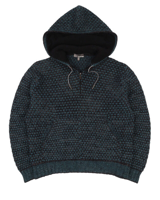 Men's MISSONI SPORT Blue Alpaca Knitted Half Zip Hoodie Size 50 IT / M