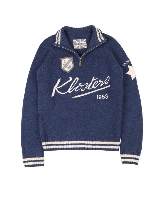 HACKETT London Zip-Neck Sweater Navy Blue Wool Men's Klosters Snow Polo Size M