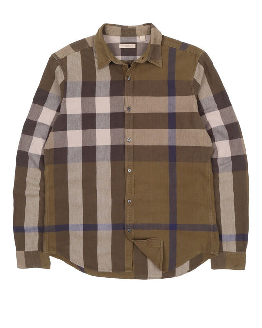 Men's BURBERRY Brit Olive Green Nova Check Cotton Shirt Size M