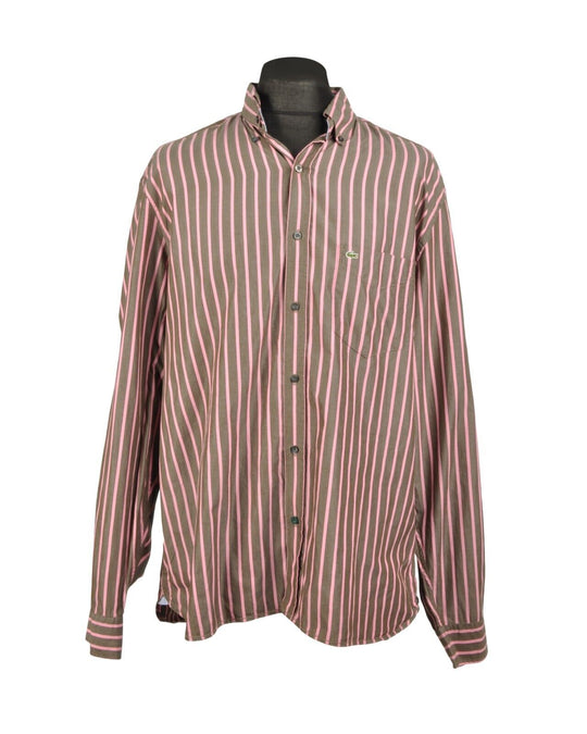 LACOSTE Shirt Brown Striped Cotton Size 44