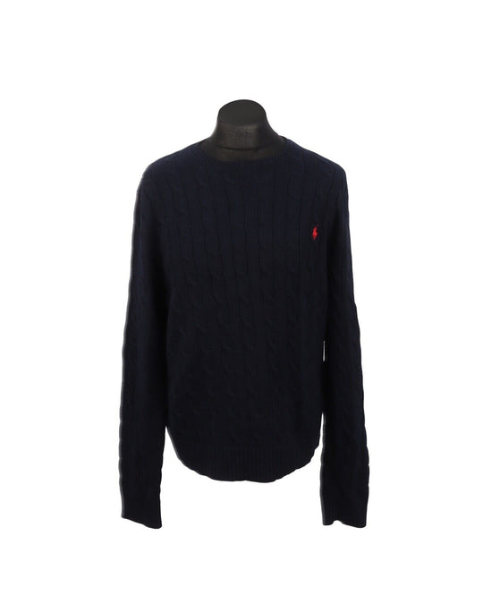 POLO By RALPH LAUREN Navy Blue Cable Knit Cotton Men's Crew Neck Jumper Size L