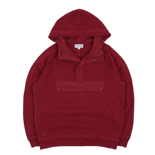 Men's LACOSTE Red Cotton Zip Neck Hooded Anorak Sweater Jumper Size 3 / S