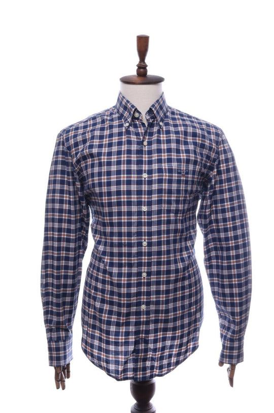 Men's GANT Navy Check Cotton Button-Down Regular Fit Madison Twill Shirt L