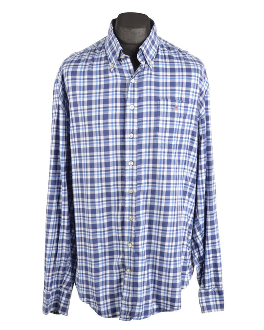 Men's GANT Blue Check Classic Twill Cotton Long Sleeve Shirt Size 2XL