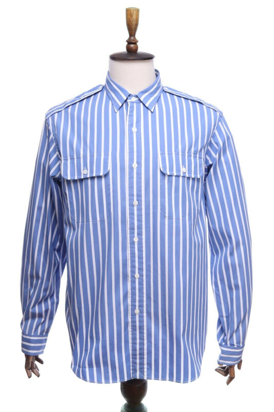 POLO RALPH LAUREN Navy Blue Striped Cotton Shirt Size XL