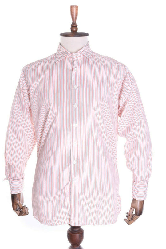 Men's AQUASCUTUM Orange Striped 100% Cotton LS Shirt Size 42 / 16,5