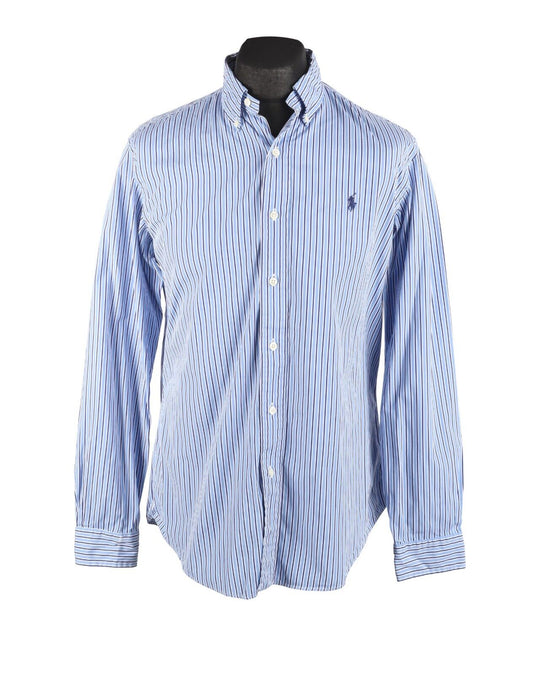 Polo RALPH LAUREN Shirt Blue Striped Cotton Men's Custom Fit Size M