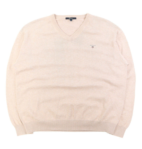 Men's GANT Beige Cotton V-Neck Jumper Size 2XL
