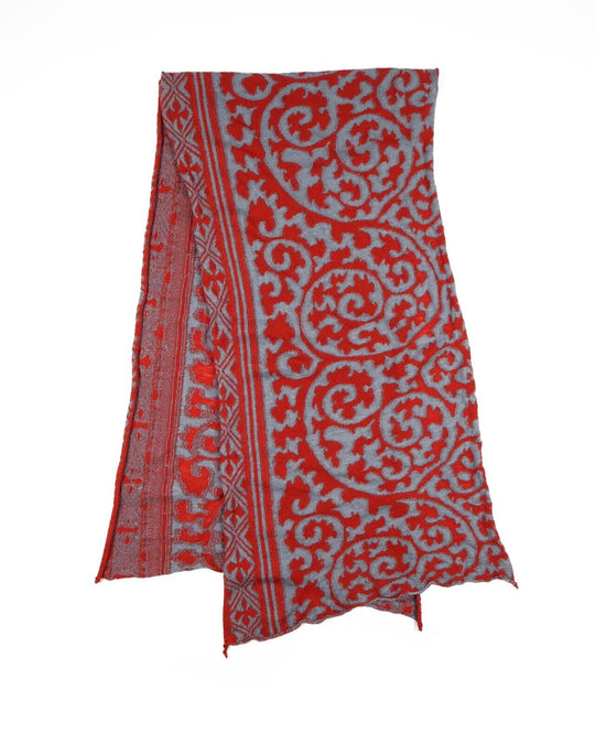 KAPITAL Scarf Red Blue Floral Pattern Wool Logo Men's