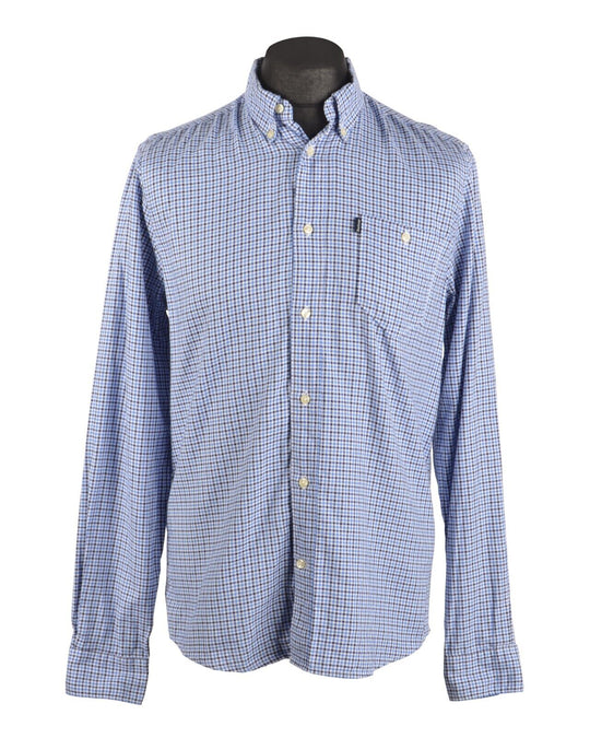 Men's BARBOUR Slim Fit Blue Check Cotton LS Pocket Shirt Size M