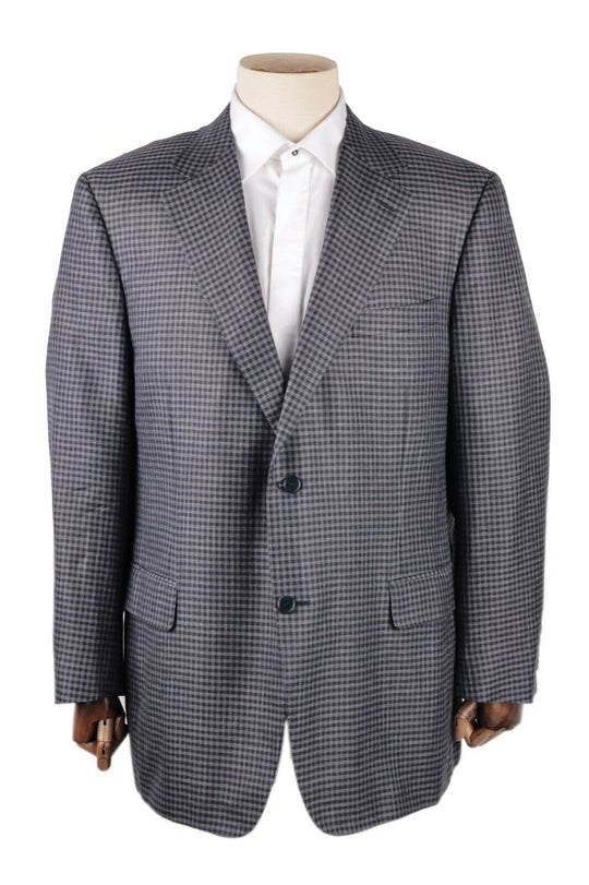 Men's CANALI Wool Linen Silk Blue Brown Check Blazer Jacket Size IT 58 US 48
