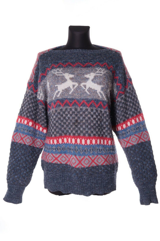 Women's BOGNER Vintage Fair Isle Alpaca Wool Crew Neck Sweater Size 36