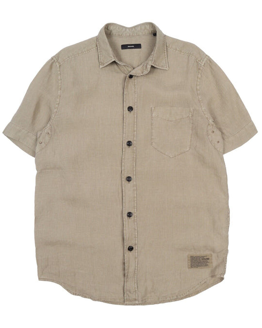 Men's DIESEL Olive Green Linen Short Sleeve Shirt Size L