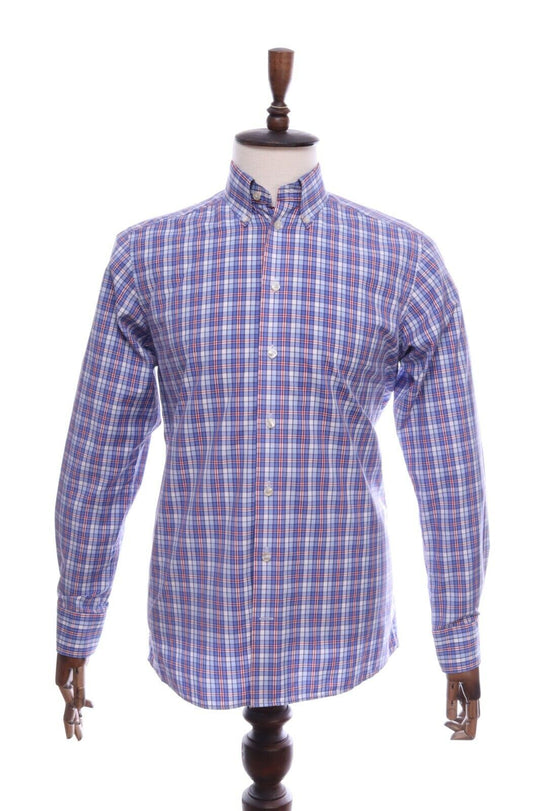 Men's ETON Contemporary Navy Check Cotton Shirt Size 39 / 15,5