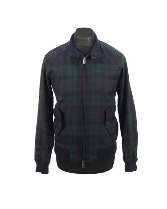 BARACUTA Jacket Full Zip Navy Blue Check Men's Wool Harington Size 36 / S