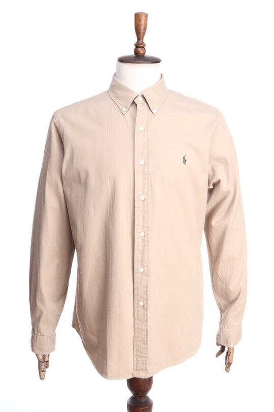 POLO RALPH LAUREN Beige Camel Cotton Custom Fit Shirt Size XL