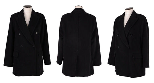 Women's MAX MARA Black Angora Wool Double-Breasted Short Coat Jacket Size It 44