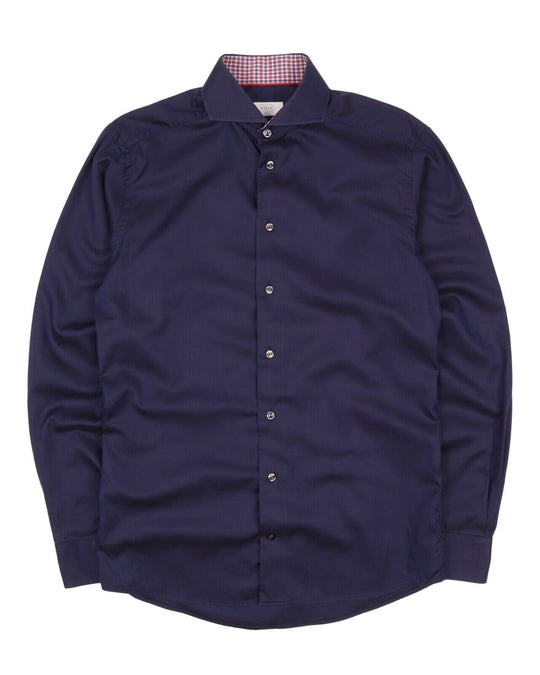 Men's ETON Navy Blue Cotton Dress Shirt Size 15 / 39