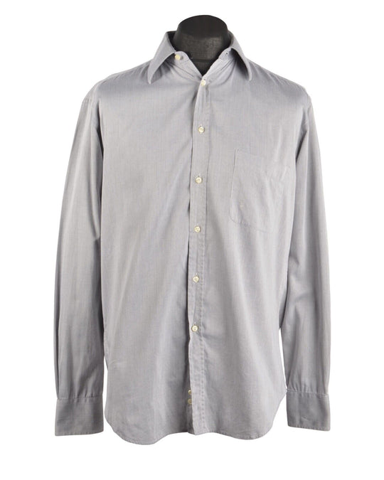 Men's Vintage TRUSSARDI Italy Gray Cotton Long Sleeve Shirt Size 16 / 41