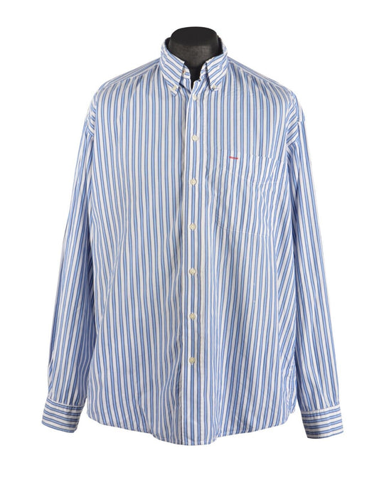 Men's GANT Blue Striped Cotton LS Southport Poplin  Shirt Size XL