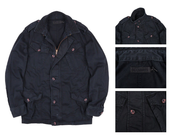 Men's ALLSAINTS Navy Multipocket Military M65 Cotton Full Zip Jacket Size L