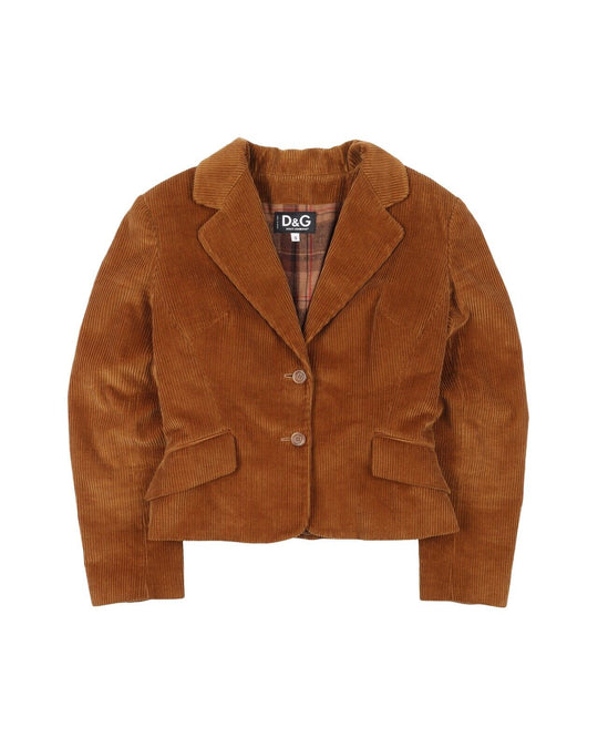 Vintage D&G DOLCE GABBANA Blazer Brown Check Corduroy Jacket Women's Size S