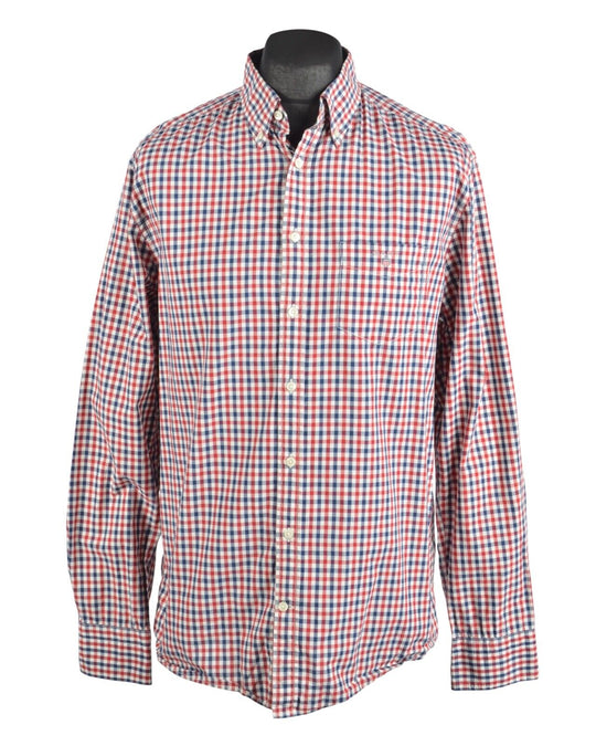 Men's GANT Red Blue Check Broadcloth Cotton Long Sleeve Shirt Size L