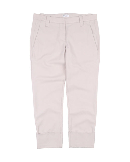 BRUNELLO CUCINELLI Pants Ivory Beige Cotton Chino Women's Trousers Size 40 IT