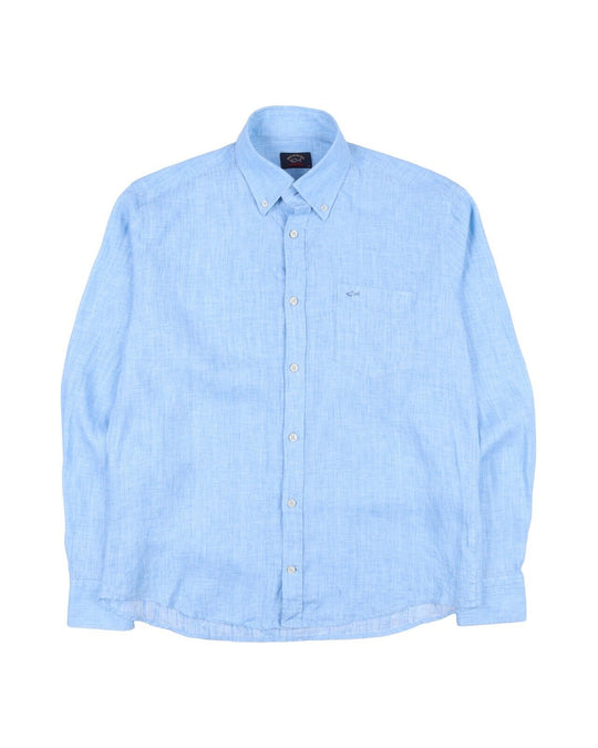 PAUL & SHARK Shirt Blue Linen Mens Size 40 / M
