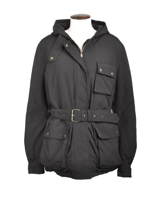 BELSTAFF Real Goose Down Jacket Black Gold Label Hooded Womens Belted Size 48