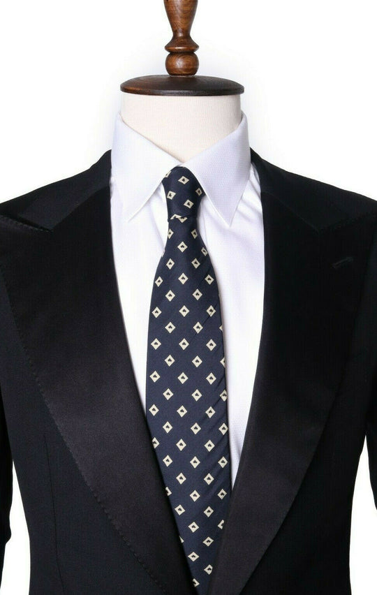 Men's LANVIN PARIS 100% Silk Black Geometric Pattern Tie Necktie
