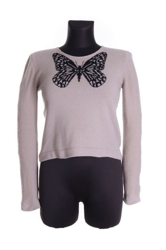 Women's SONIA RYKIEL PARIS Vintage Beige 100% Cashmere Butterfly Sweater Size 36