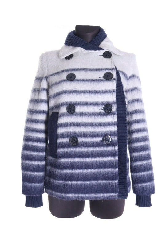Women's JEAN PAUL GAULTIER LINDEX Striped Wool Blend Short Pea Coat Size uk 10