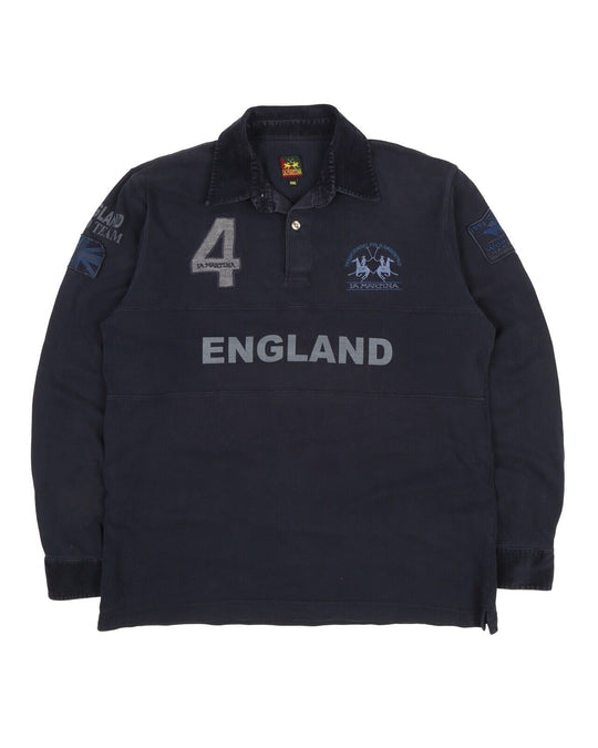 Men's LA MARTINA England Blue Dyed Pique Cotton Long Sleeve Polo Shirt Size XXXL