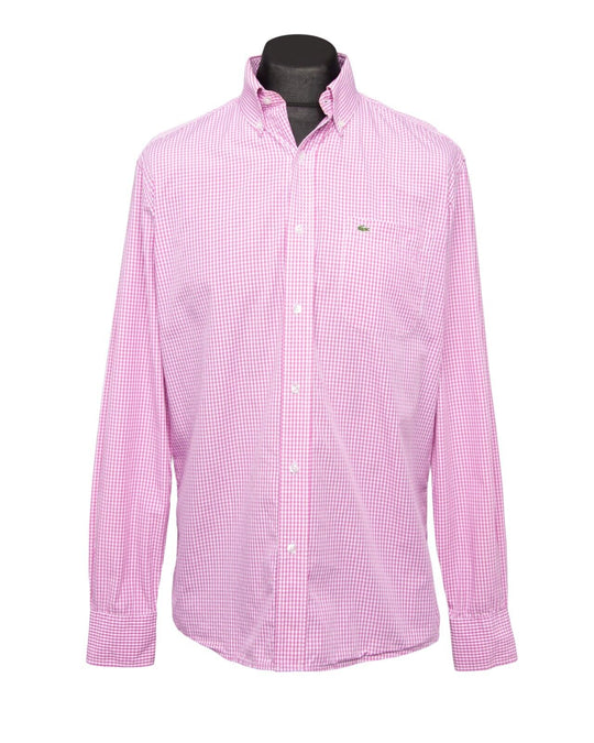 LACOSTE Shirt Pink Check Cotton Mens Size 41