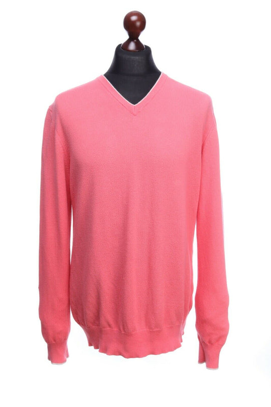 HACKETT LONDON Pink Cotton V-Neck Jumper Italy Size L