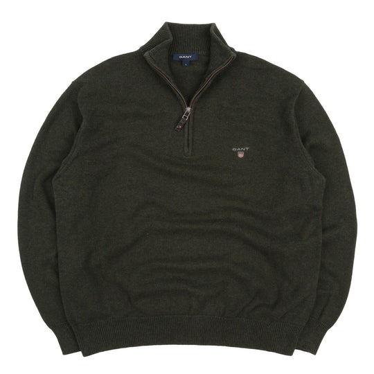 Men's GANT Olive Green Zip Neck Cotton Jumper Size L