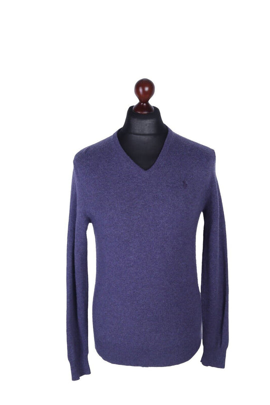Men's RALPH LAUREN POLO Violet 100% Wool V-Neck Jumper Size s