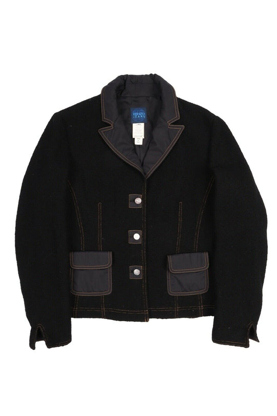 Women's Vintage KENZO Jeans  Black Wool Blazer Short Jacket Size 42 / M