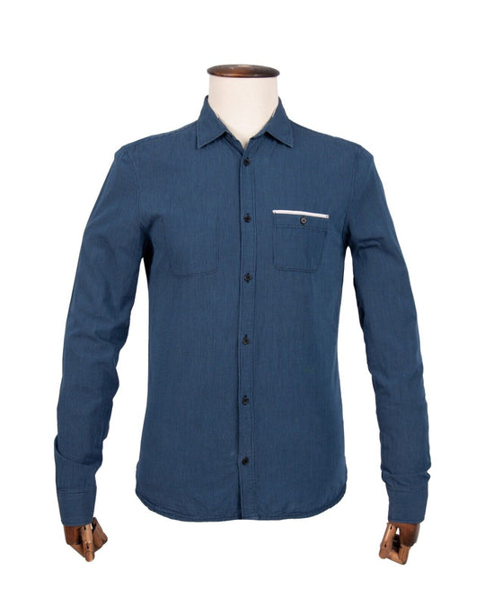 DIESEL Shirt Navy Striped Cotton Men's Slim Fit Size L