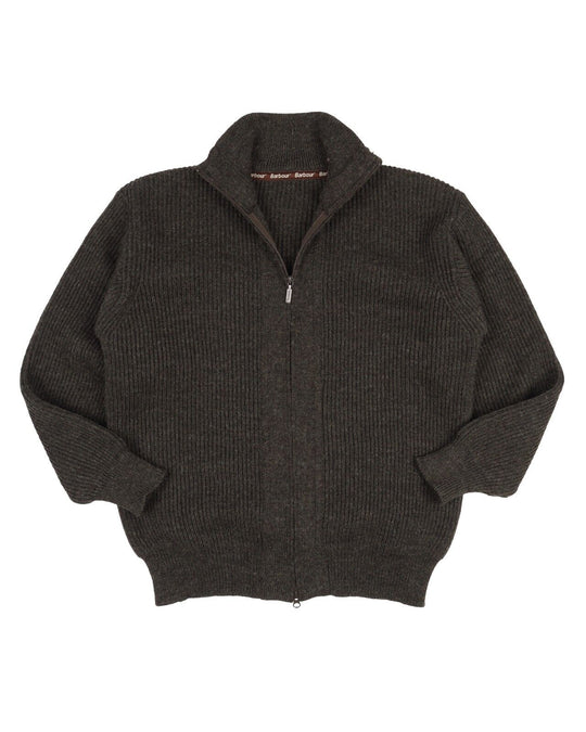 BARBOUR Tyne Cardigan Green Full Zip Wool Hunting Sweater Jumper Men's Size L